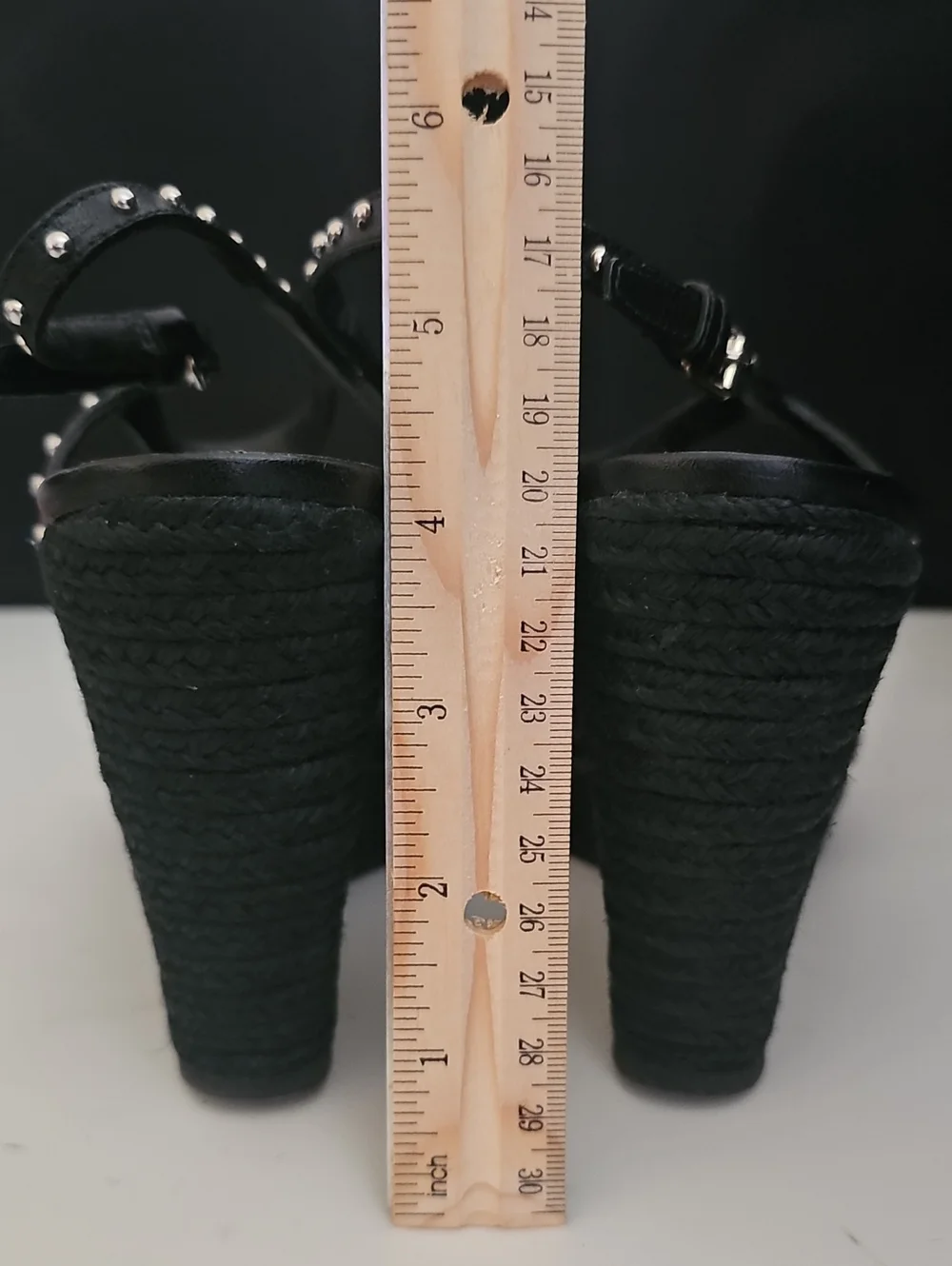 Burberry Check Studded Espadrille Wedge Sandals Black EU 39.5 Leather